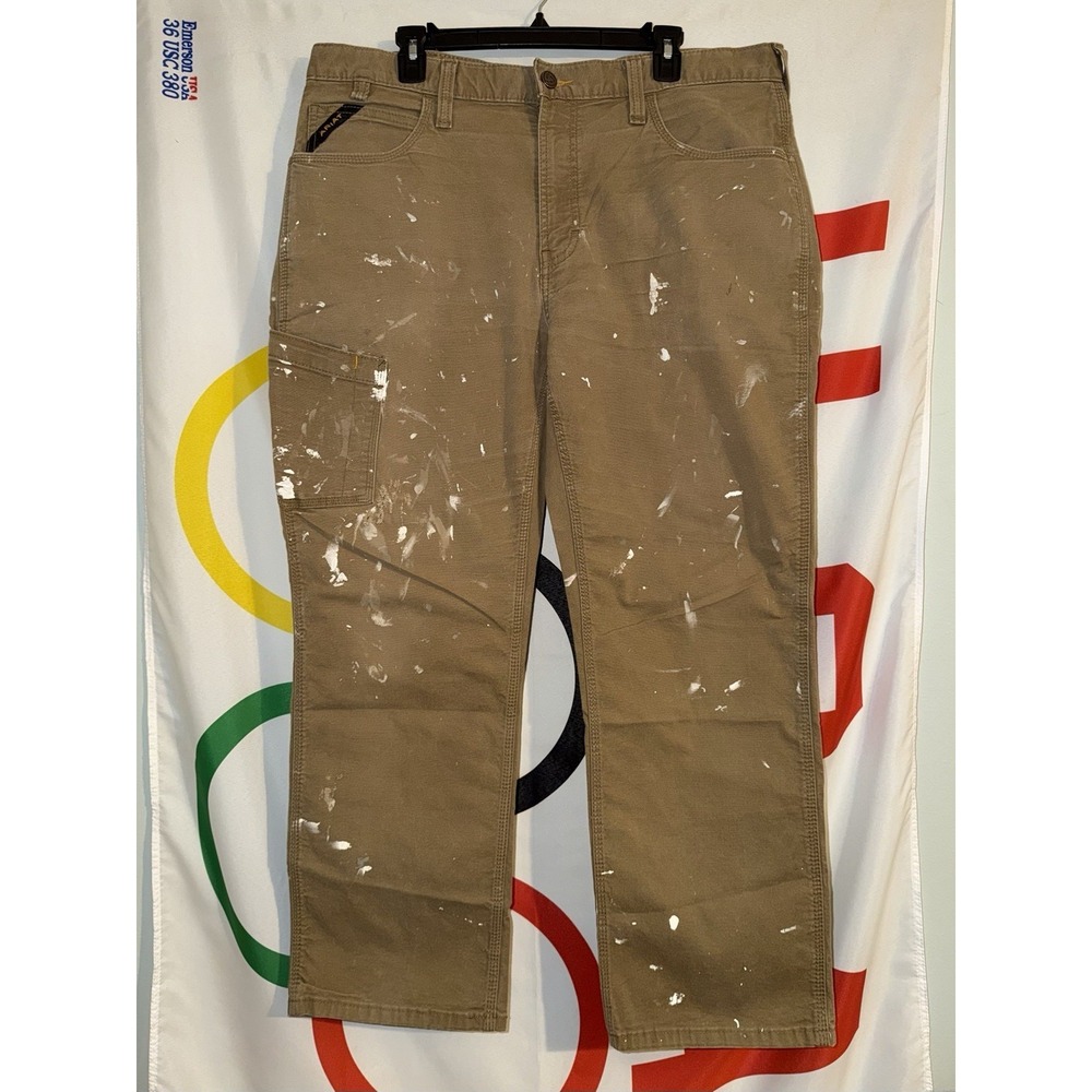 Ariat Rebar M4 Relaxed Straight Work Pants Mens 38x30 Brown Painter Paint Stains